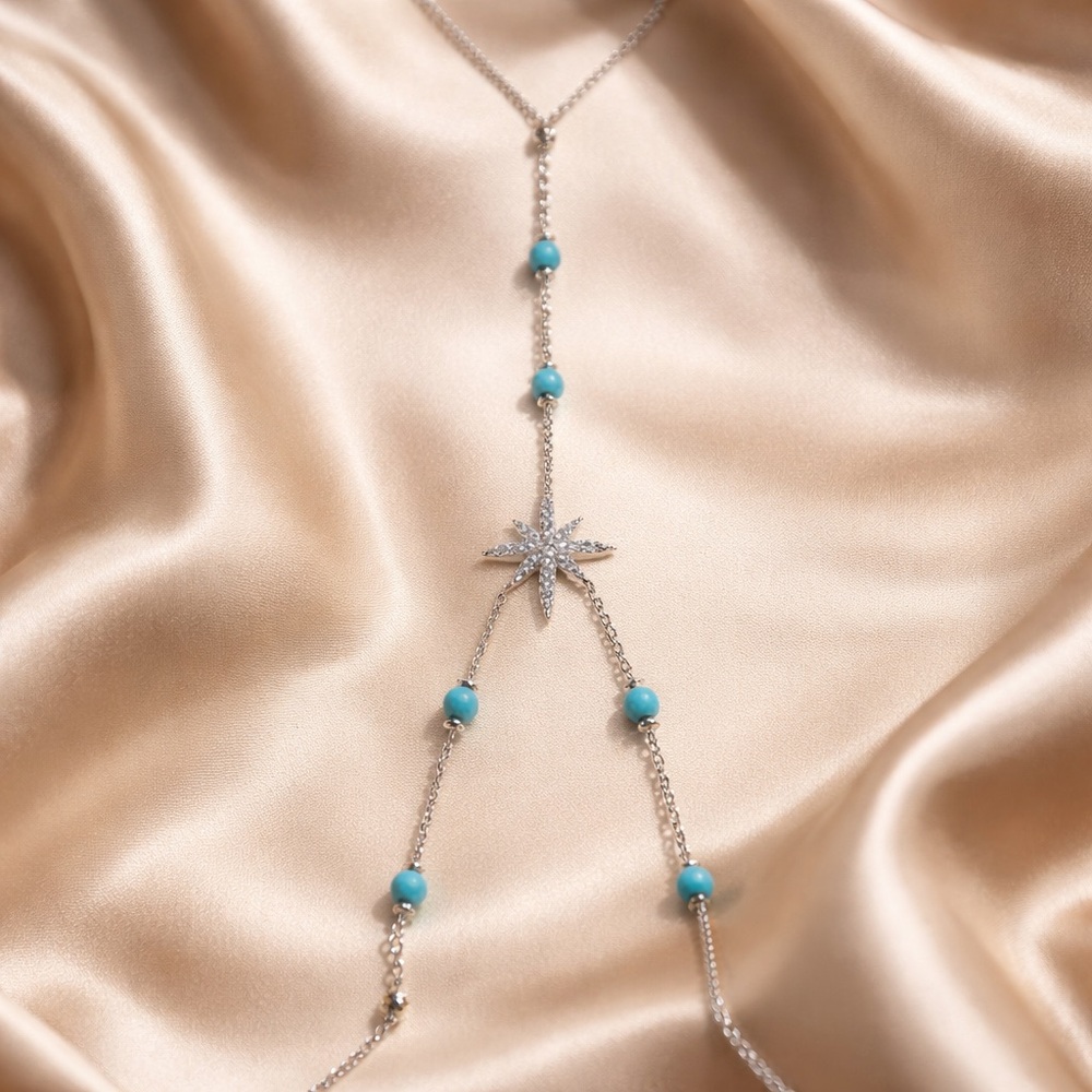 Elegant Silver and Turquoise  hand chain/slave bracelet